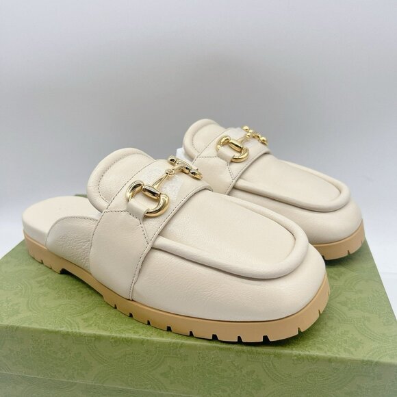 GUCCI Airel Leather Horsebit Loafer Mules Slide Ivory White EU 39.5 US 9.5 - Picture 6 of 16